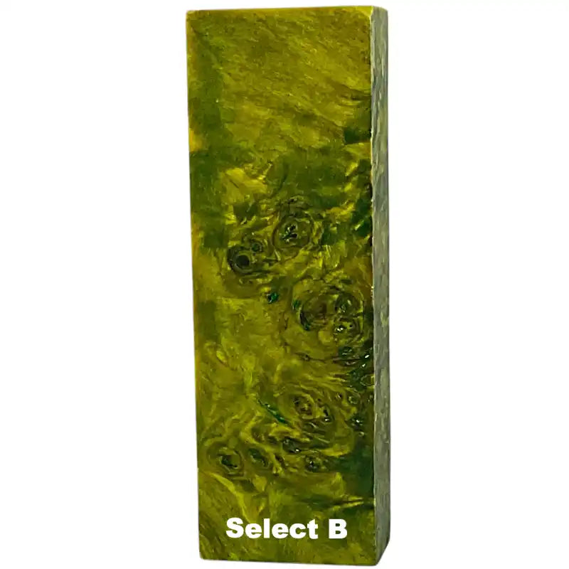 Poplar Burl- LIME- Stabilized & Dyed Wood by RaffirHobbies & Creative Arts1.0" x 1.6" x 4.9"- Select B