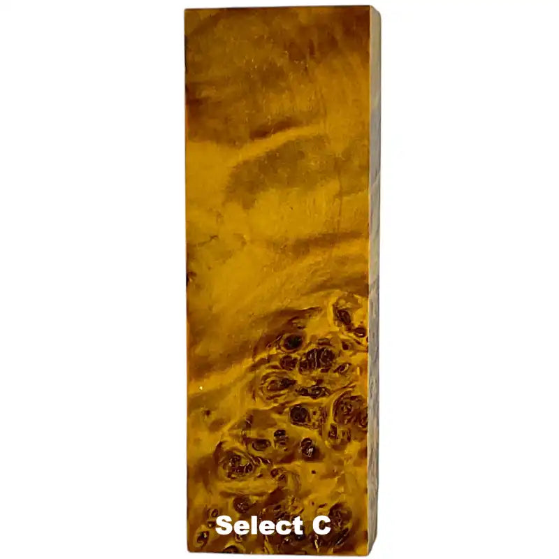 Poplar Burl- YELLOW- Stabilized & Dyed Wood by RaffirHobbies & Creative Arts1.0" x 1.6" x 4.9"- Select C